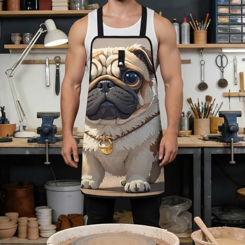 Delantal de trabajo con diseño Cartoon Pug miniatura 4