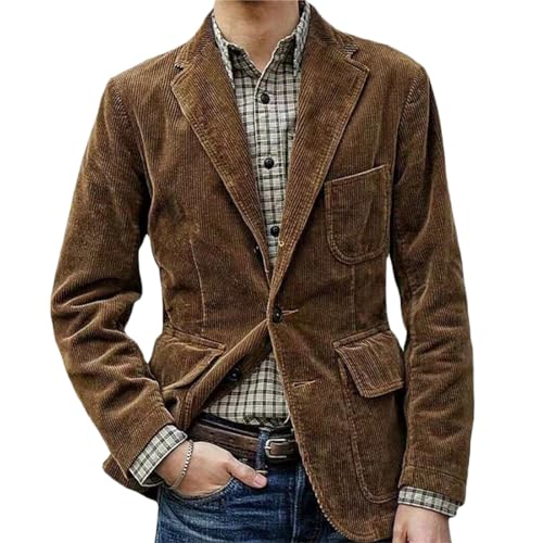 Men's Casual Corduroy Blazer Vintage Notch Lapel Regular Fit Suit Jacket Three Button Sport Coat
