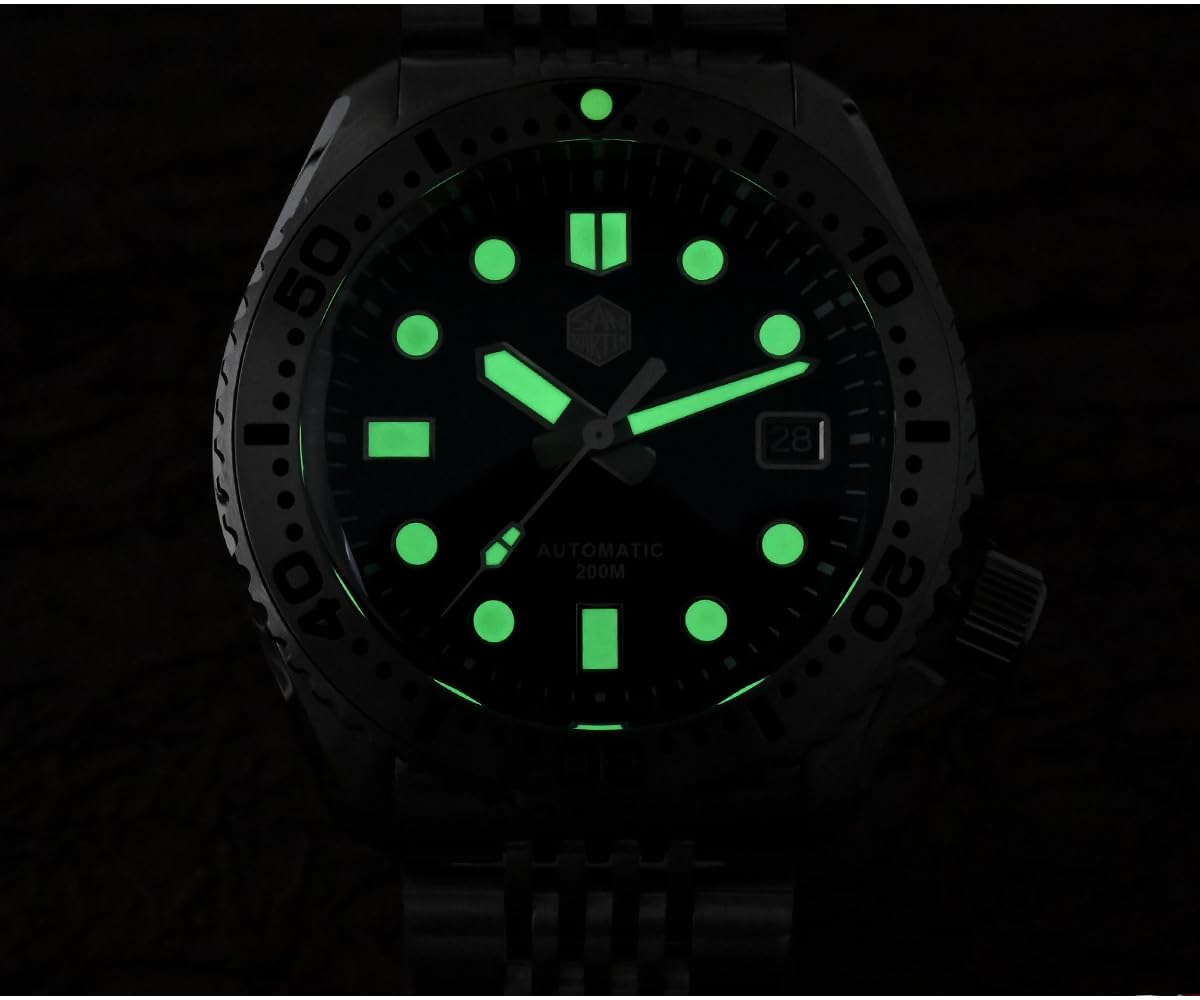 NC San Martin SN046G Edelstahl Taucheruhren NH35 Mov't Mechanische Uhr C3 Super leuchtendes Armband Saphirglas 200m wasserdichte Armbanduhr