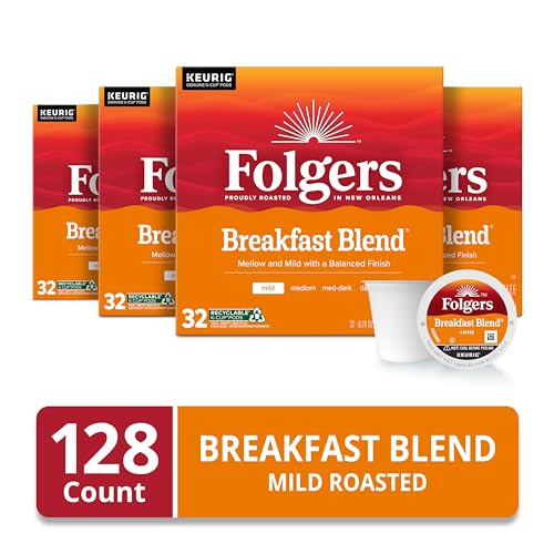Image of Folgers K Cups Folgers Breakfast Blend Mild Roast Coffee, 128 Keurig K-Cup Pods