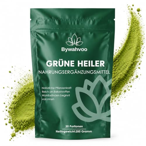 Grünes Superfood Pulver 200g Vegan Greens Mix mit Matcha Spirulina Gerstengras & Heidelbeere ballaststoffreiches Pflanzenpulver für Smoothies Shakes & Bowls
