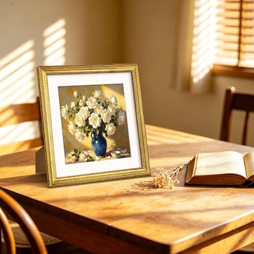Image of upsimples 10x10 Picture Frame, Vintage Frames Decor, 1Pack Gold | Fit 8x8 and 10 x 10 Square Photo, Wall or Tabletop Display, Antique-style Decoration, Rustic Farmhouse Decor, For Weddings