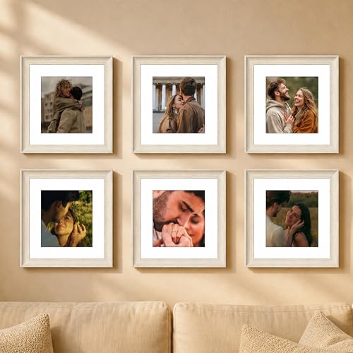 Image of Art Street Wooden Photo Frame for living room, Aesthetic Cave Design Photo Frames for Photograph, Art Work, Certificates Set of 6 (10x10 Inch, Brown)