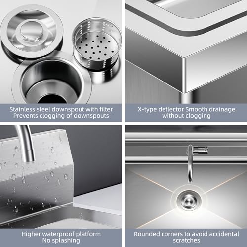 Stainless Steel Kitchen Sink Portable Outdoor Laundry & Utilit Single Bowl Freestanding Utility Commercial Garage Sinks (20 Inch)