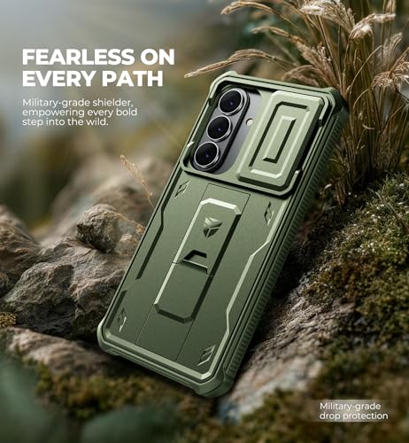 Image of Dexnor for Samsung Galaxy S26+ Plus Case with Upgraded Slide Camera Cover & 2 Front Frames & Built-in Screen Protector & Kickstand, Heavy-Duty Rugged Case Full-Body Protective Cover(2026),Army Green