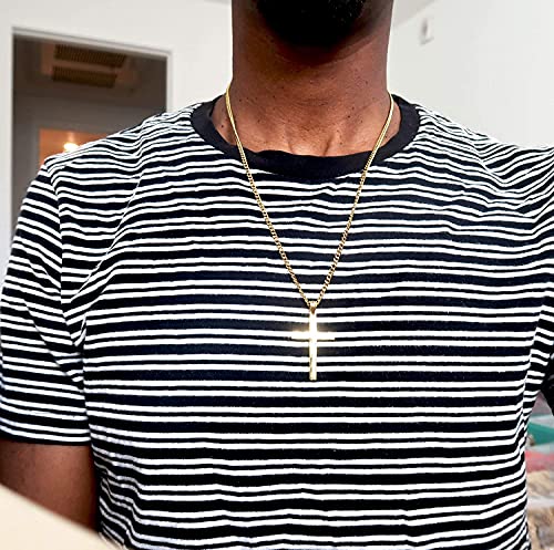 24K Gold Chain Style Cross Pendant Necklace Solid Clasp for Men, Husband, Thin for Charms Miami Cuban Link Diamond Cut3