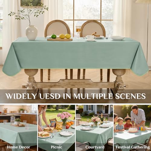 Image of Softalker Spring Vinyl Tablecloth Rectangle, Outdoor 100% Waterproof Oil Proof Plastic Edge Binding Table Cloth, Heavy Duty Wipeable PVC Table Covers for Picnic Dining Party - 54 x 78 Inch, Sage