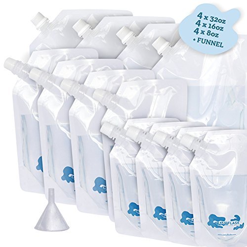 Cruise Alcohol Travel Flask Sneak Kit Concealable Plastic Flasks for Liquor to Smuggle Drinks Runner Rum Cocktails Spirits Wine. (12 Piece (4x32oz + 4x16oz + 4x8oz))