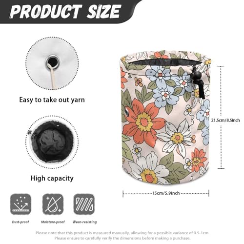 Image of Sellikakes Bright Flower Yarn Storage Bag Crochet Organizer, Small Crochet Bag Organizer Portable Yarn Storage Knitting Bags, Yarn Holder for Crocheting Project Store Skein Balls