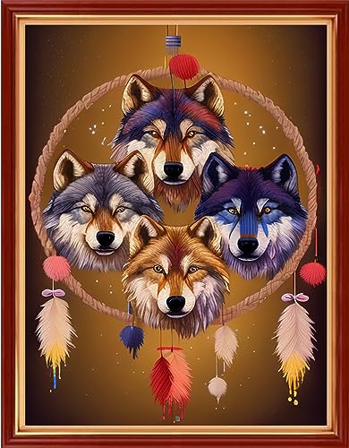 Image of Dimensean Stamped Cross Stitch Kits Full Range of Embroidery Patterns Starter Kits for Beginners Adult DIY Cross Stitches Needlepoint Kits 11CT-Wolf Wind Chime 15.7x19.7 inch