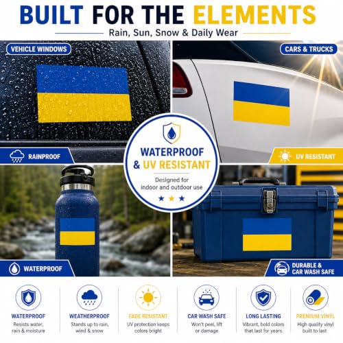 Image of Ukraine Flag Vinyl Flag Stickers, Car Decals, Waterproof Indoor Outdoor, Laptop Stickers, Car Bumper, Ukrainian Flag, 5 x 3 Inches, Set of 3