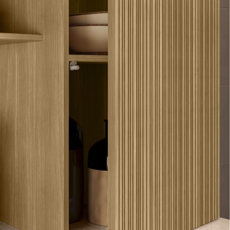 ACTUAL DIFFUSION Buffet 8 Portes 1 Tiroir 18 Niches Chêne et Gris Taupe L 161 H 200 P 38.8 cm