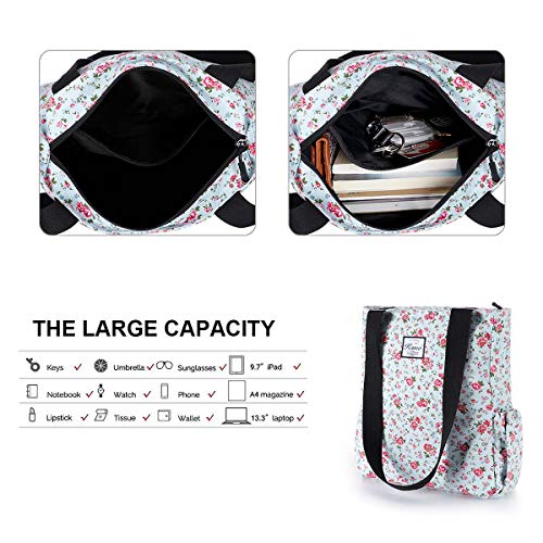 Image of KAMO Floral Tote Bag - Waterproof Lightweight Handbags Travel Shoulder Bag for Hiking Yoga Gym Swimming Travel Beach