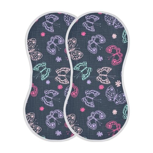 2 Pack Baby Burp Cloths, Soft Absorbent Burping Cloths for Babies, Cotton Milk Spit Up Rags, Large Size for Newborns, Baby Boys and Girls (Naive Butterfly)