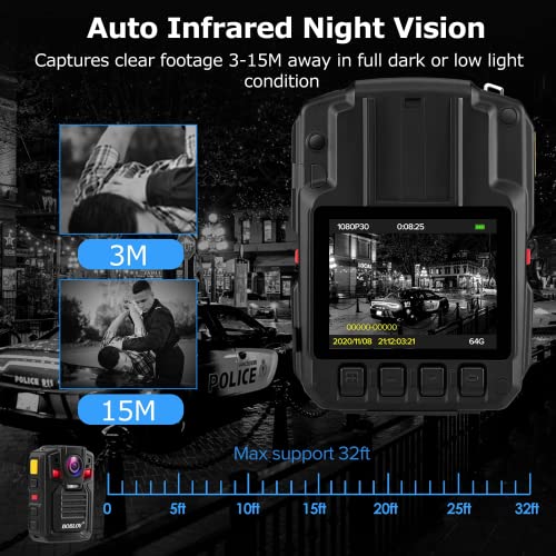 BOBLOV D7 2K Body Camera, 256GB 2 * 1950mAh Batteries with Charging Dock, IP67 Waterproof, Body Camera with Audio and Video Recording, 170° Wide-Angle, Night Vision for Security Law Enforcement - Image 6