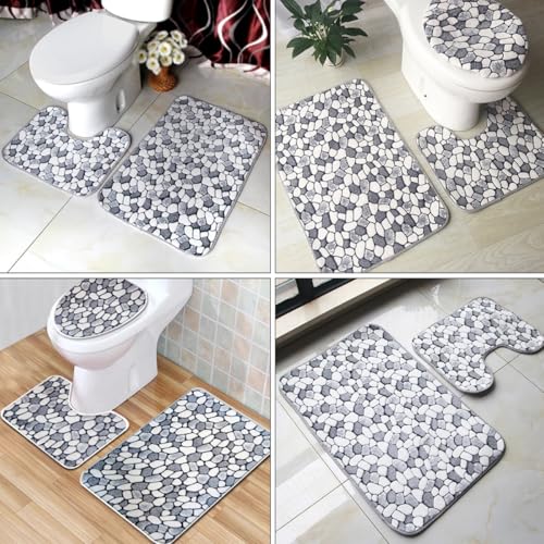 Alfombras de baño de tela de coral juego de 3 piezas mullidas para ducha 6