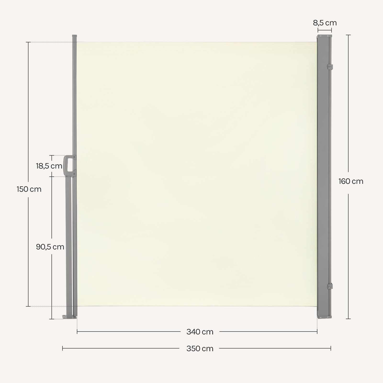 WOLTU Paravent Extérieur, Store Latéral Rétractable, 160x350 cm, Brise Vue, Protection Solaire & Protection Contre Le Vent, pour Jardin, Balcon, Terrasse, Patio, Crème