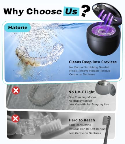 Image of Ultrasonic Retainer Cleaner Machine, 45kHz Deep Gentle Dental Cleaning Pod with 304 Stainless Steel Tank, 4 Cleaning Modes for Aligners, Dentures, Mouth Guards, Night Guards, Light Black