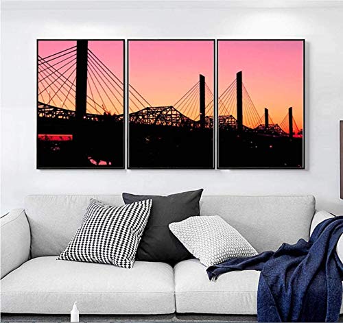 RuiChuangKeJi Impresión de Lienzo 3 Piezas 60x80cm sin Marco Pequeño Puente Fresco Puesta de Sol Arte Cuadro Colgante Pinturas Decoración para Sala de Estar Arte de Pared Sin