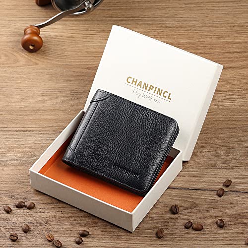 Image of Mens Trifold Leather RFID Blocking Wallet with 2 ID Windows 2 Cash Compartments 6-8 card slots 2-3 inside slots Large Capacity Wallet