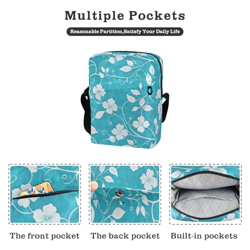 KLL Flowers Teal men's messenger bag Vegan Leather crossbody bag Travel Shoulder Handbags2