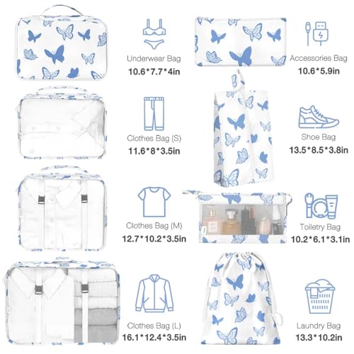 Image of 8 Set Packing Cubes for Suitcases,Packing Cube with Shoe, Cosmetics, Clothing, Accessories Bags Packing Cubes for Travel Luggage Organizer Women Men(Butterfly)