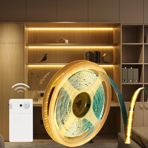 COB LED Streifen Batteriebetrieben 1M 2700K Warmweiß Mit Bewegungssensor Automatisches Ein-/Ausschalten Weiches Licht Energiesparend Gleichmäßige Beleuchtung Für Schlafzimmer, Treppen, Schränke, Flure
