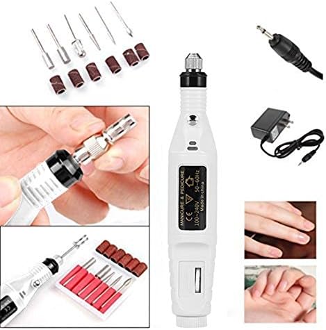 DiiDa Electric Nail Files Manicure Set Electric Acrylic Nail Gel Polish Remover Pedicure Kit with 50pcs Sand Rings (White)