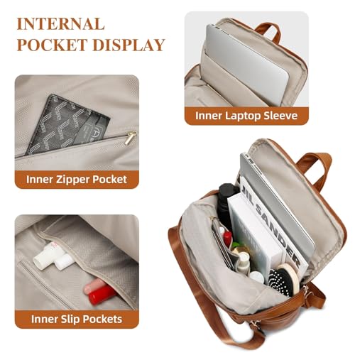 Image of KKXIU Backpack Purse for Women - Multi-pocket Leather backpack for Travel, Work & School with Anti-Theft Lock Pocket, Luggage Strap & Water Bottle Pockets - 13x14x5.2 Inch, 1.67lb (Brown)
