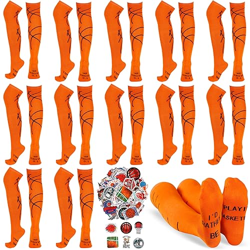 Shinymoon 112 Pcs Basketball Gifts Bulk 12 Pairs Basketball Socks for Girls Youth Athletic 100 Pcs Basketball Stickers
