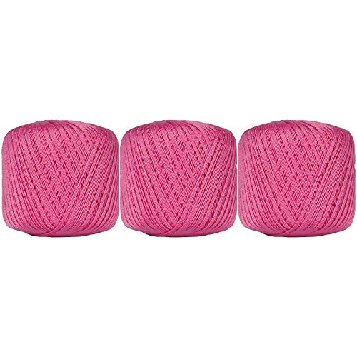 Image of ThreadArt 100% Cotton Crochet Thread Size 10, 3 Ball Pack, Hot Pink 35 | Soft pure cotton crochet thread for lace, doilies, amigurumi and crafts. Smooth finish with crisp stitch definition.