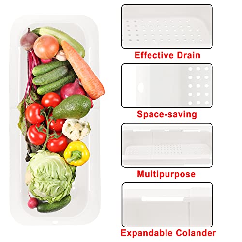 Over The Sink Colander Strainer Basket, Expandable Colander Fruit Strainer For Kitchen, Collapsible Sink Strainer Basket, Muzpz Strainers And Colanders For Vegetable Home Essentials Gadgets(White) #TOP5