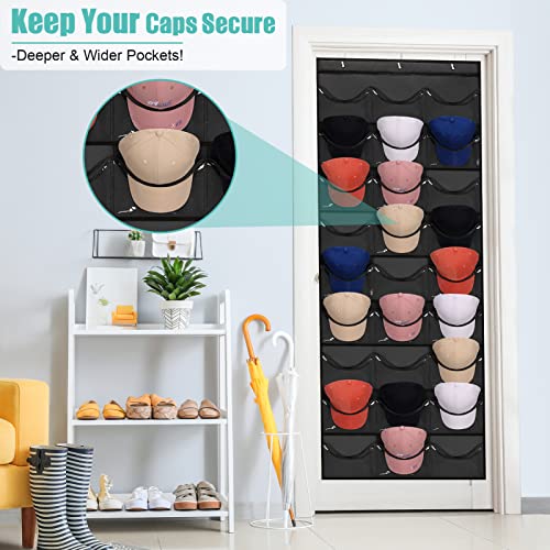 Hat Rack For Baseball Caps 27 Pockets Organizer Hanging Over The Door Storage Closet Wall With Large Clear & 3 Hooks Holder Hanger For Sport #TOP2