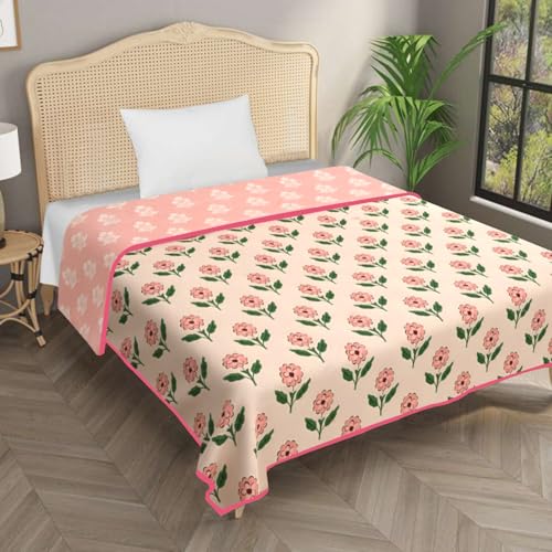 Image of Homestan Reversible All Season Cotton Feel Dohar for Single Bed,Soft Light Weight AC Blanket /Comforter for Summer /Winter /Monsoon (58x86 Inches, Blossom Blush)
