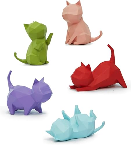 HAUCOZE Estatua de escultura de gato, 5 piezas, figuras geométricas, decoración de arte moderno, poliresina