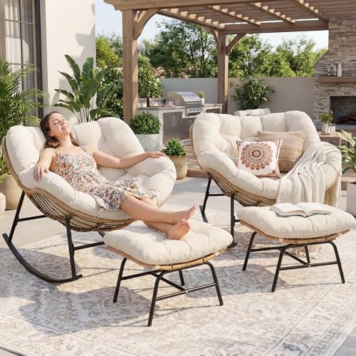 FINCATI 2 Person Egg Rocking Chair with Ottoman and Cushion,