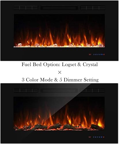 Miniatura 2 de Masarflame Inserto de chimenea eléctrica empotrada de 42 pulgadas, 5 ajustes de llama, juego de troncos u opciones de cristal, control de