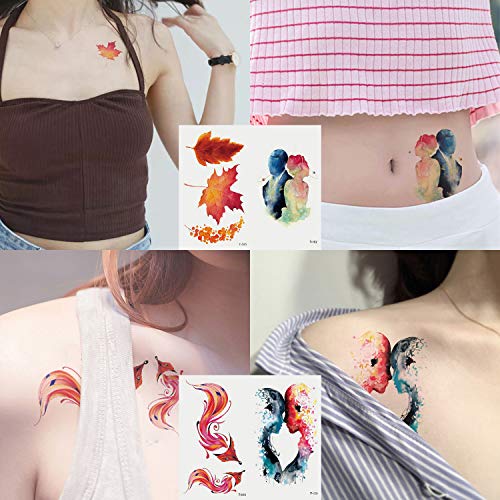 Oottati 30 Sheets Small Cute Temporary Tattoos Kit - Watercolor Painting Dream Catcher Snake Cat Tiger Bird Bulb Whale Butterfly Wolf Lollipop Fox Panda Feather For Women Adult #TOP4