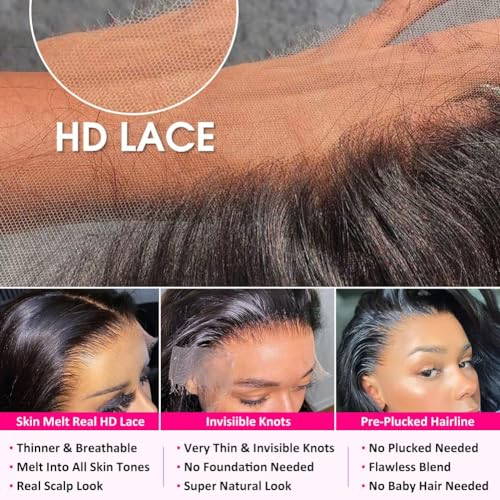 Image of Pizazz 13x6 HD Lace Front Wigs Human hair Pre Plucked Pre Bleached 180 Density Brazilian Body Wave Frontal Wigs Human Hair with Baby Hair Natural Hairline 22Inch
