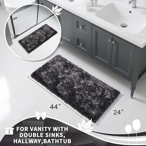 Image of Yimobra Long Bathroom Rug Non Slip 44x24 Inch, Extra Thick Soft Absorbent Chenille Bath Mat, Machine Washable Quick Dry Bath Rugs for Bathroom Floor, Tub and Shower, Home Decor Accessories, Dark Grey