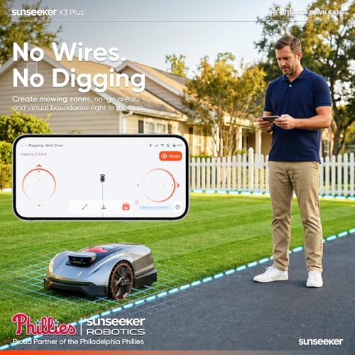 Image of Sunseeker X3 Plus Robot Lawn Mower, Wire-Free Robotic Mower for 0.3 Acre, RTK + Vision AI Navigation, Vision AI Obstacle Avoidance, Ride-on-Edge Cutting, App Control.Multi-Zone Management