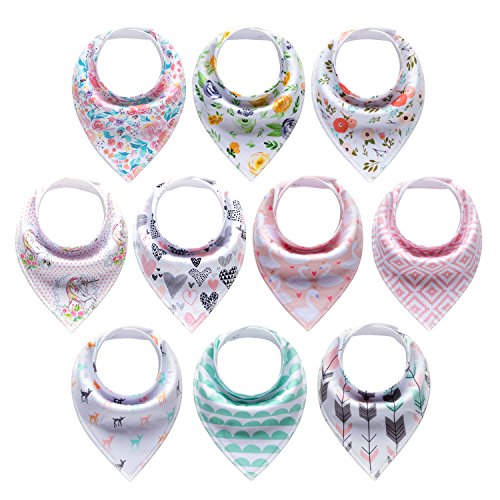 Image of 10-Pack Baby Girl Bandana Drool Bibs Gift Set for Drooling Teething by MiiYoung