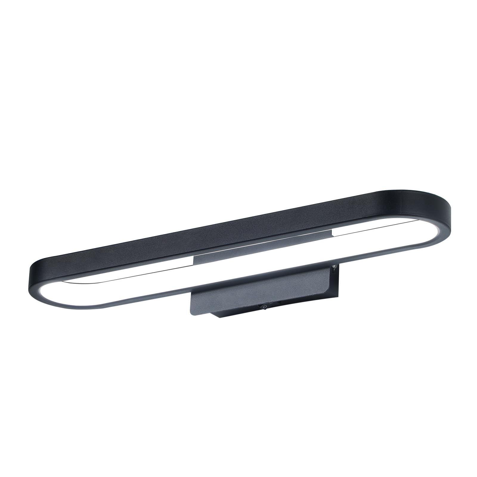 Lightess Lámpara de Espejo Baño 40cm 12W IP44 Aplique Espejo Baño, 1100LM Blanco Frio 6000K con Interruptor Led Luz Espejo Baño, Abrazadera en el Espejo/Gabinete/Iluminación de Pared, Negro