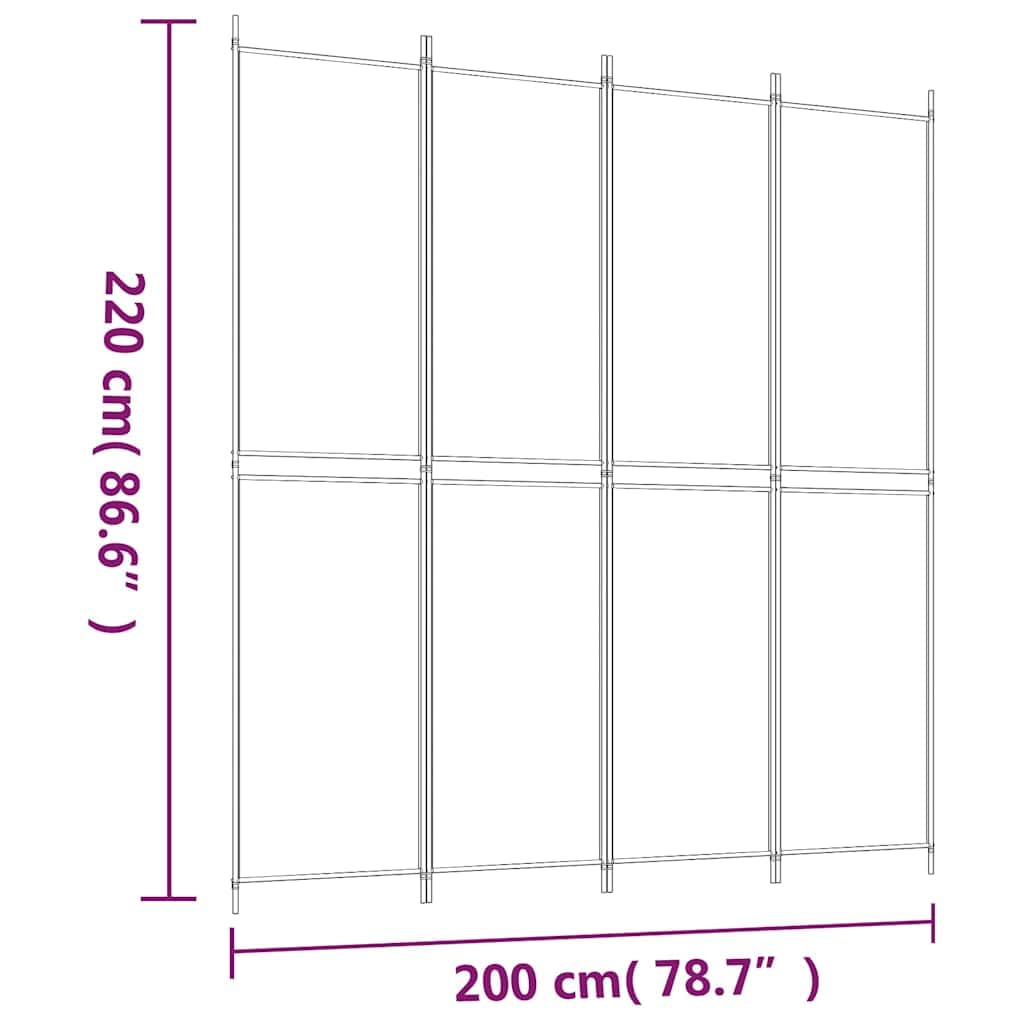 Paravent 4 pièces - Noir - 200 x 220 cm - Tissu - Pliable - Brise-vue - Pour salon, chambre à coucher, bureau, balcon, cloison de séparation, intérieur et extérieur