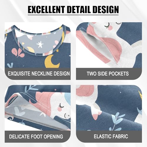 ALAZA Blue Unicorn Moon Cartoon Pajamas Short Sleeve 2 Piece Sleepwear Top and Bottom Pajama Set Unisex4