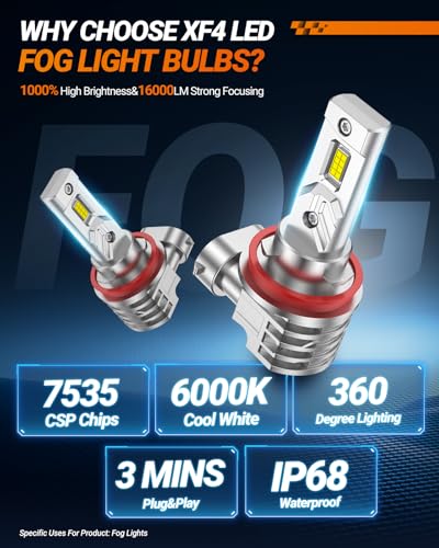 Image of SEALIGHT H11 LED Fog Light Bulb, 16,000LM 6000K Xenon White, H16 /H8 Fog Light Bulbs with Strong Penetration, All-in-One Housing Design, Non-Polarity, Pack of 2
