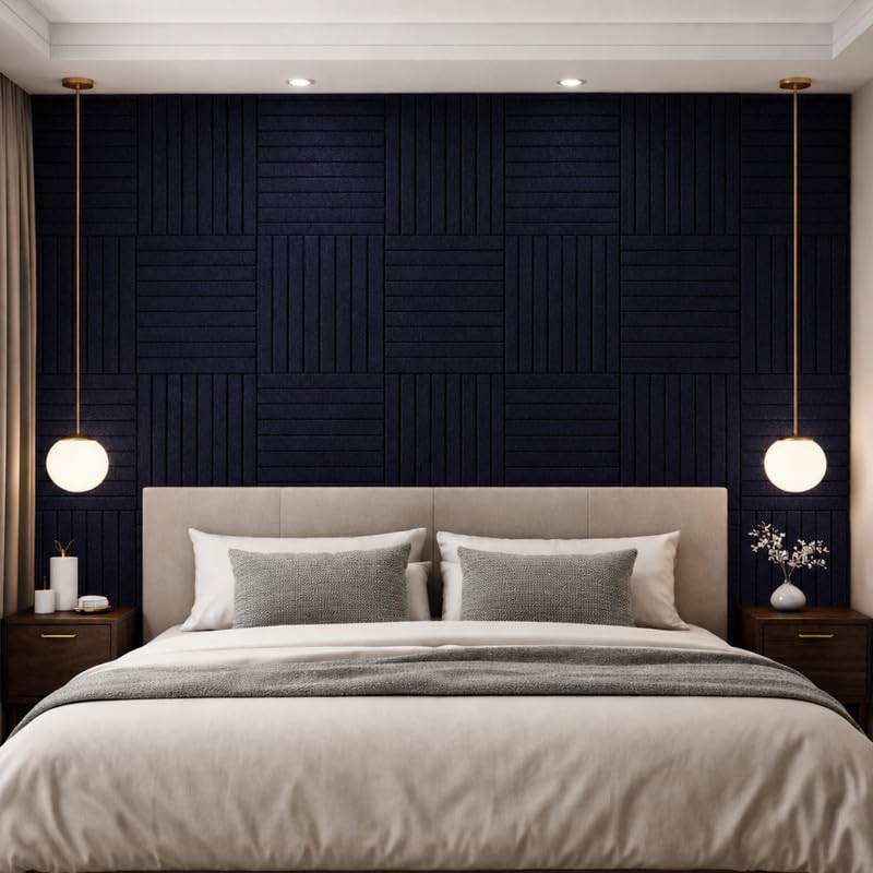 Image of MMT Acoustix Slats Felt Acoustic Panels for Walls | Luxury PET Polyester Sound Absorbing Wall Panels | Echo & Reverb Control | Pin-Friendly Bulletin Board | 30x30 cm Panels | Darknight | Set of 8