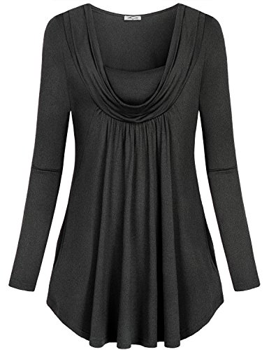 SeSe Code Maternity Tops Women, Lady Layered Cowl Neck 2 in 1 Long Sleeve Shirt Plus Size Clothing Loose Casual Wear Jersey Knit Pullover Sweatshirt Soft Comfy Swing Tunic Blouse with Pocket Grey XL