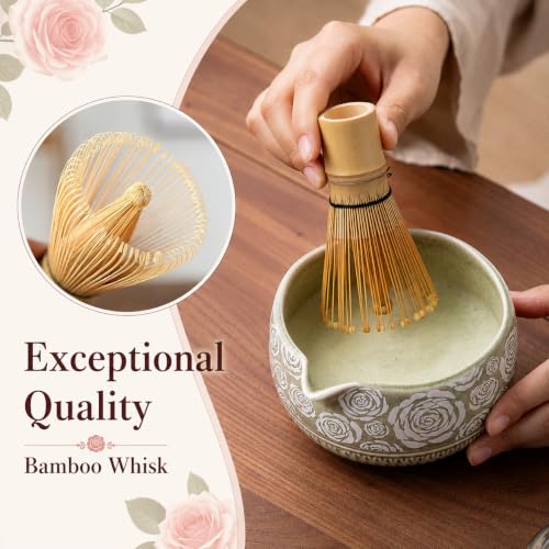 Image of Matcha Whisk Set, 7-Pc Ceramic Matcha Bowl Kit, Bamboo Whisk,(Rose Green)