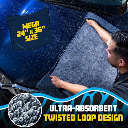 Image of Chemical Guys Twisted Loop Microfiber Drying Towel with Hand Pockets | Megalodon Built-in slots give a secure grip, full control while you safely clean your car, 24 inchx36 inch